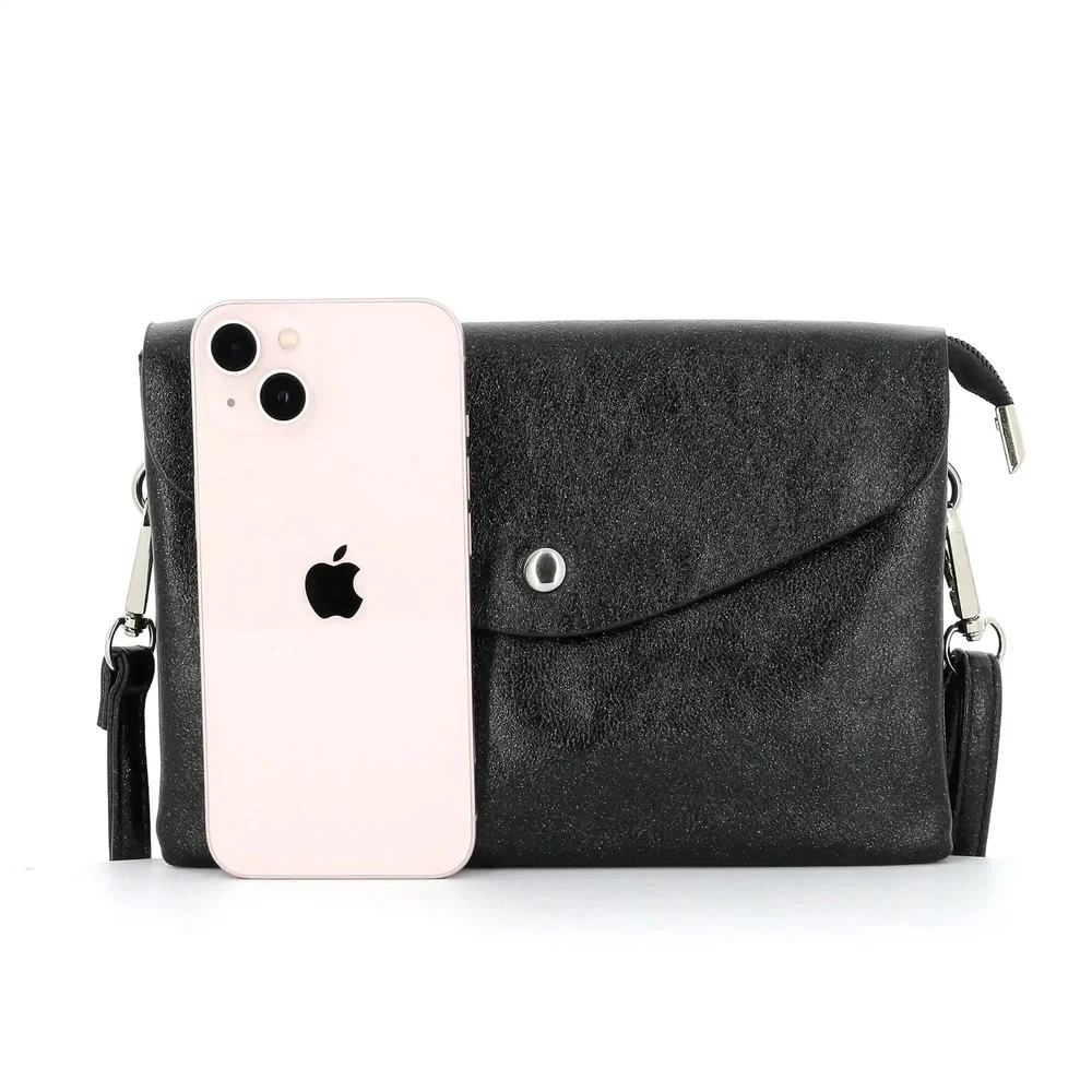 Sac bandoulière femme irisé rabat noir – Image 8