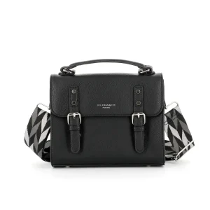 Sac cartable bandoulière femme broderie noir