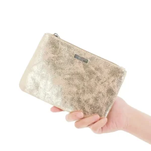 Pochette femme suédine irisé or