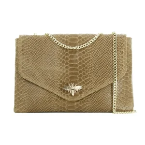 Sac bandoulière chaîne cuir femme croco taupe