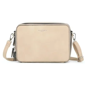 Sac caméra bandoulière femme 2 zip beige