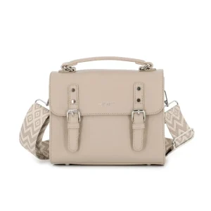 Sac cartable bandoulière femme broderie beige