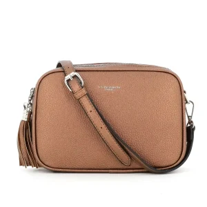 Sac caméra bandoulière femme léger marron métal