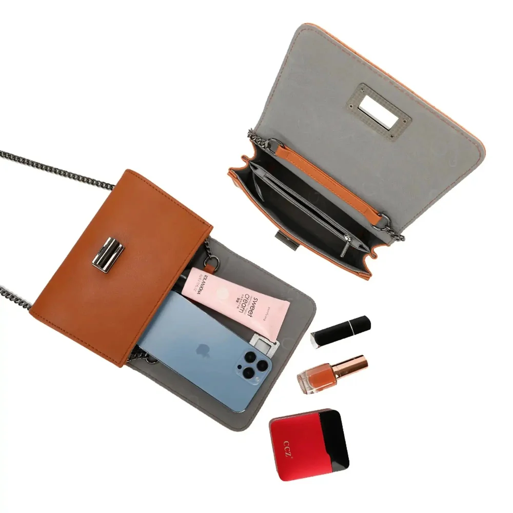 Sac bandoulière femme chaîne python camel – Image 8