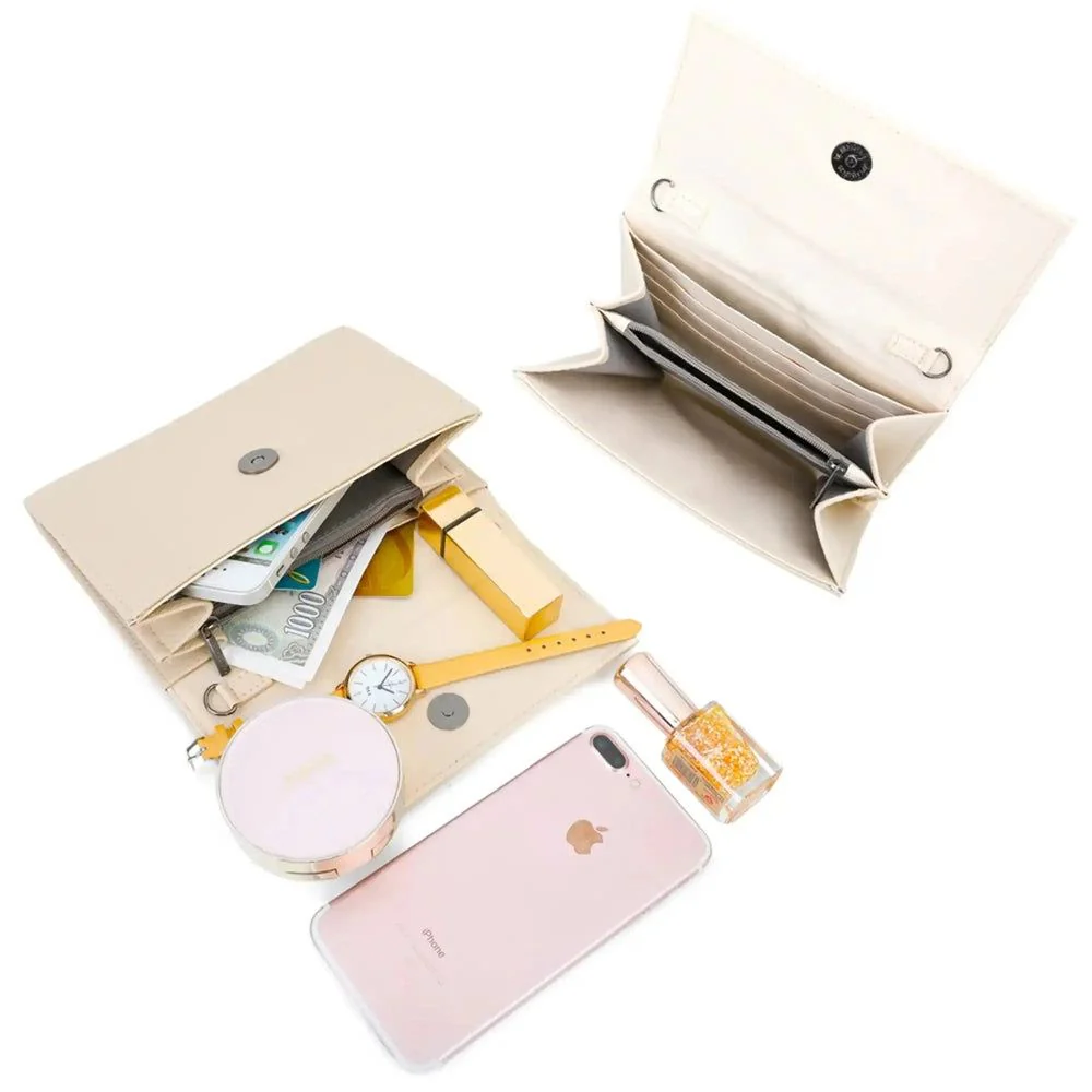 Pochette bandoulière chaîne femme rabat beige – Image 8