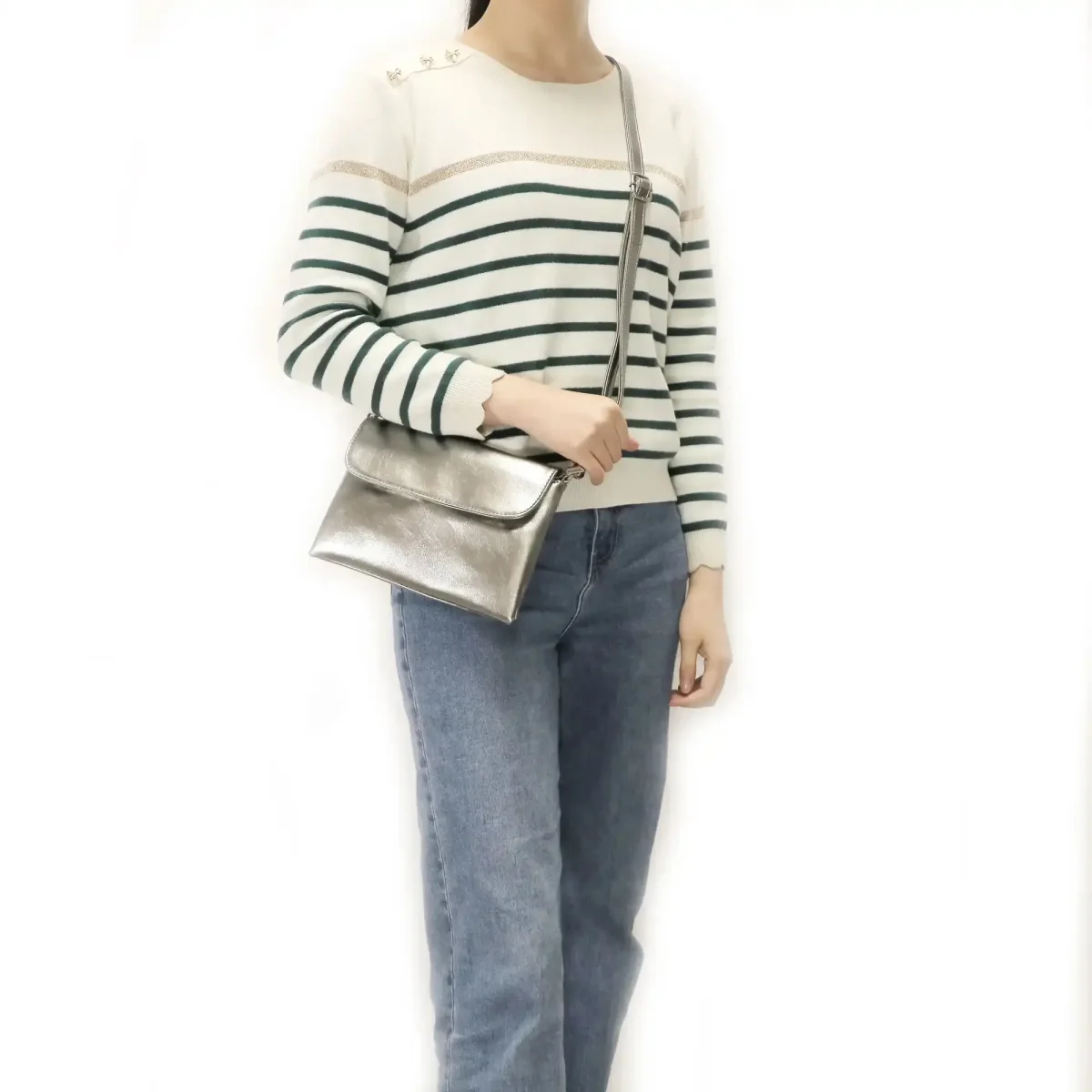 Sac bandoulière pochette femme irisé taupe métal – Image 5