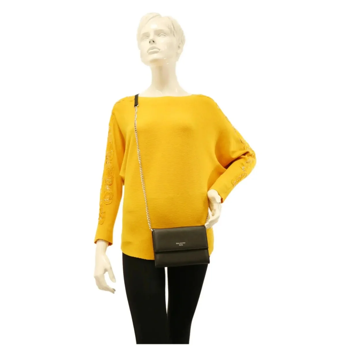 Pochette bandoulière chaîne femme rabat noir – Image 4