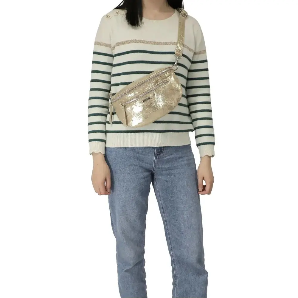 Sac banane bandoulière suédine doré – Image 5