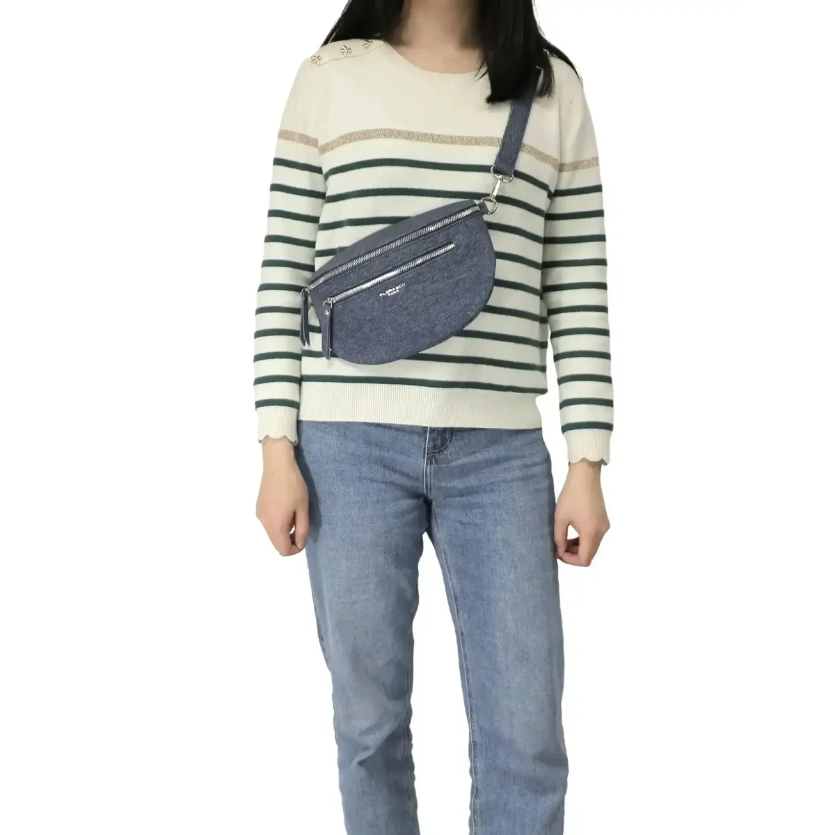 Sac banane bandoulière en denim bleu – Image 3