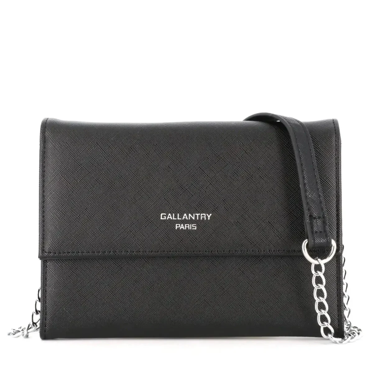 Pochette bandoulière chaîne femme rabat noir