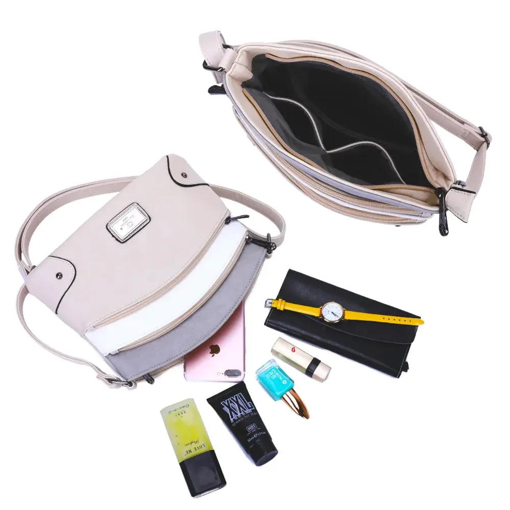 Sac bandoulière femme multicolore grainé Beige Gris – Image 6