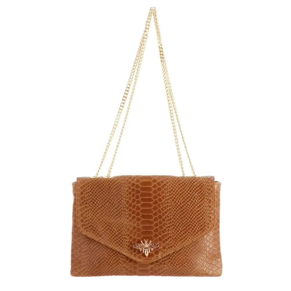 Sac bandoulière chaîne cuir femme croco camel – Image 8
