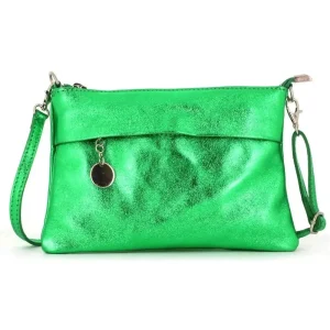 Pochette bandoulière cuir irisé lanière Vert