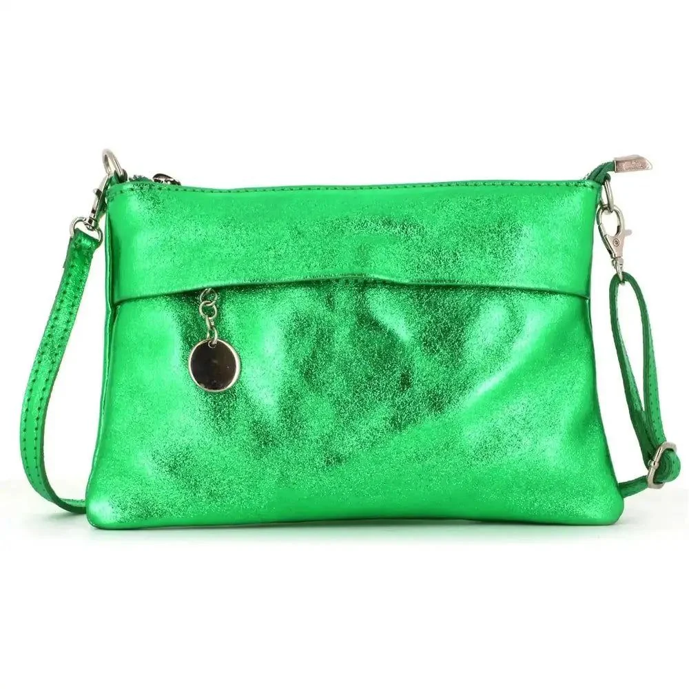Pochette bandoulière cuir irisé lanière Vert