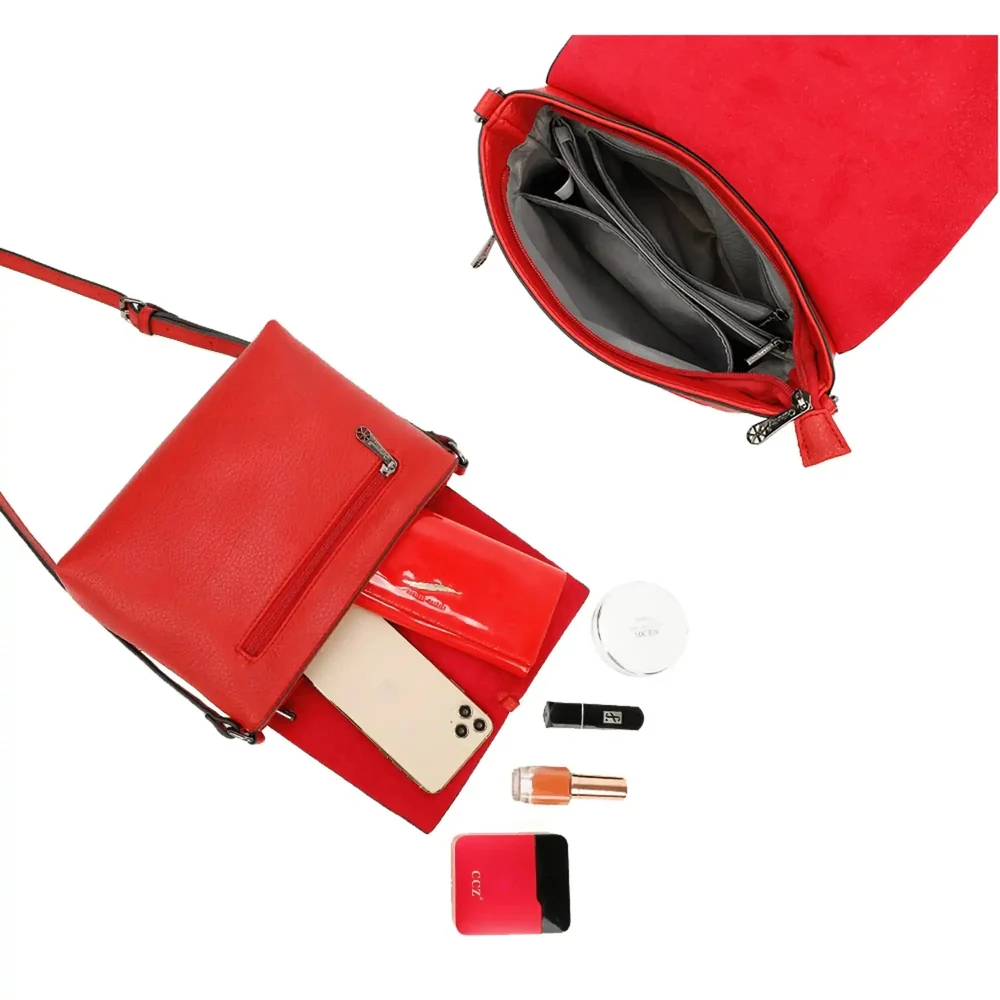 Sac bandoulière femme multipoche rouge – Image 7