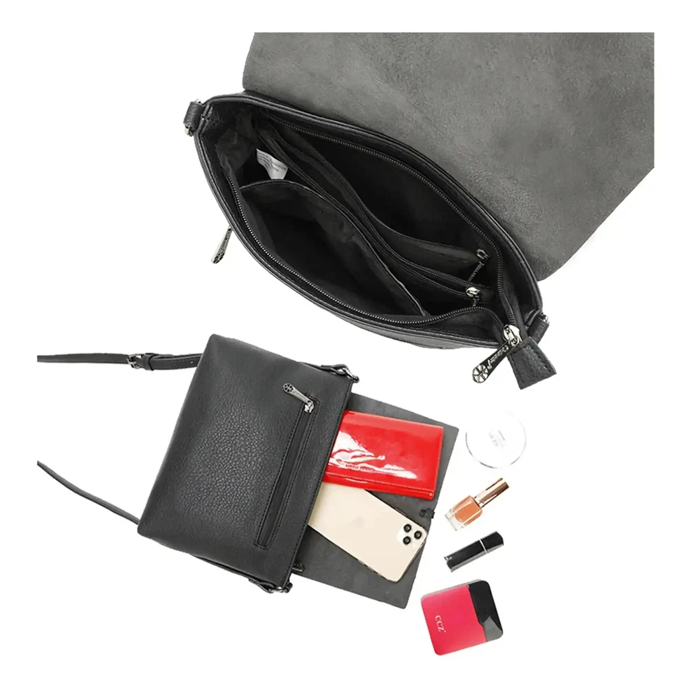 Sac bandoulière femme multipoche noir – Image 7