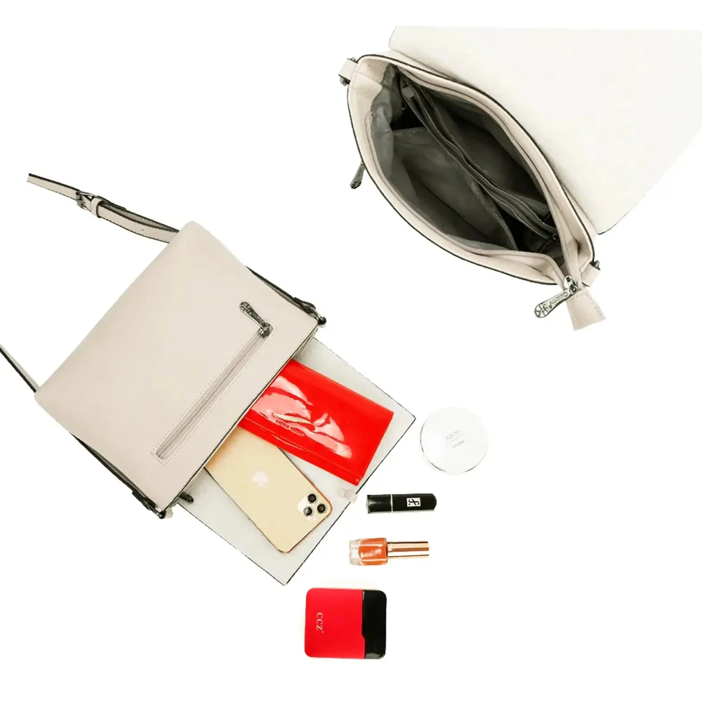 Sac bandoulière femme multipoche beige – Image 7