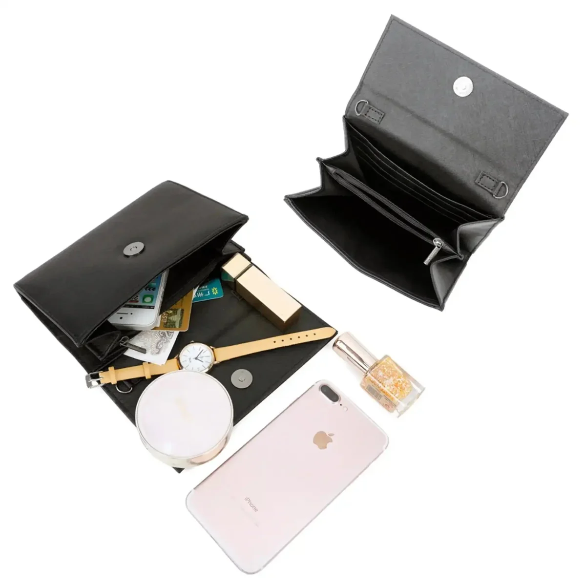 Pochette bandoulière chaîne femme rabat noir – Image 7