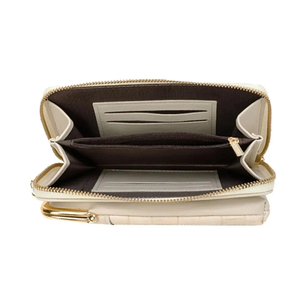 Pochette téléphone femme croco tout-en-un beige – Image 6