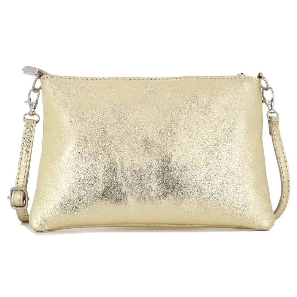 Pochette bandoulière cuir irisé lanière Doré – Image 4