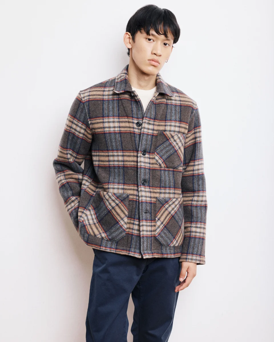 Veste Homme en Laine Double Face à carreaux Brun Perry – Image 3