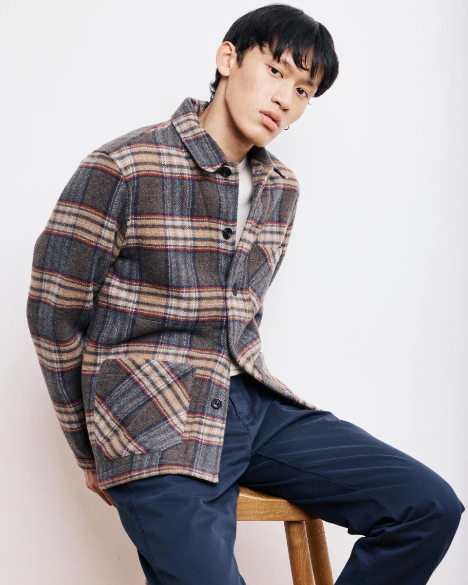 Veste Homme en Laine Double Face à carreaux Brun Perry – Image 4