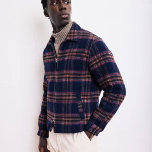 Blouson Homme en Laine Double Face à carreaux Bleu Marine Dave