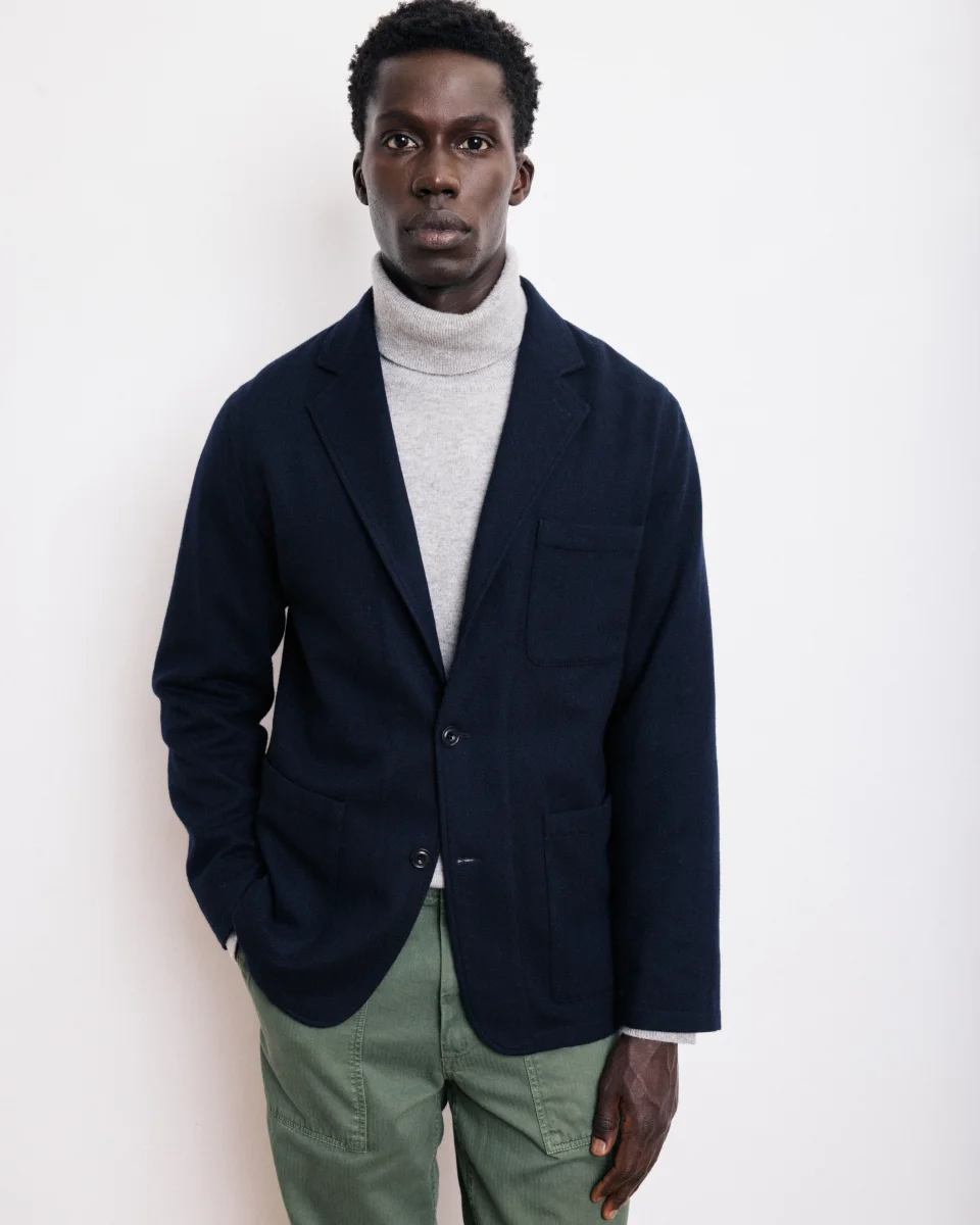 Veste Homme en Flanelle de Laine Bleu Marine Jonny – Image 2