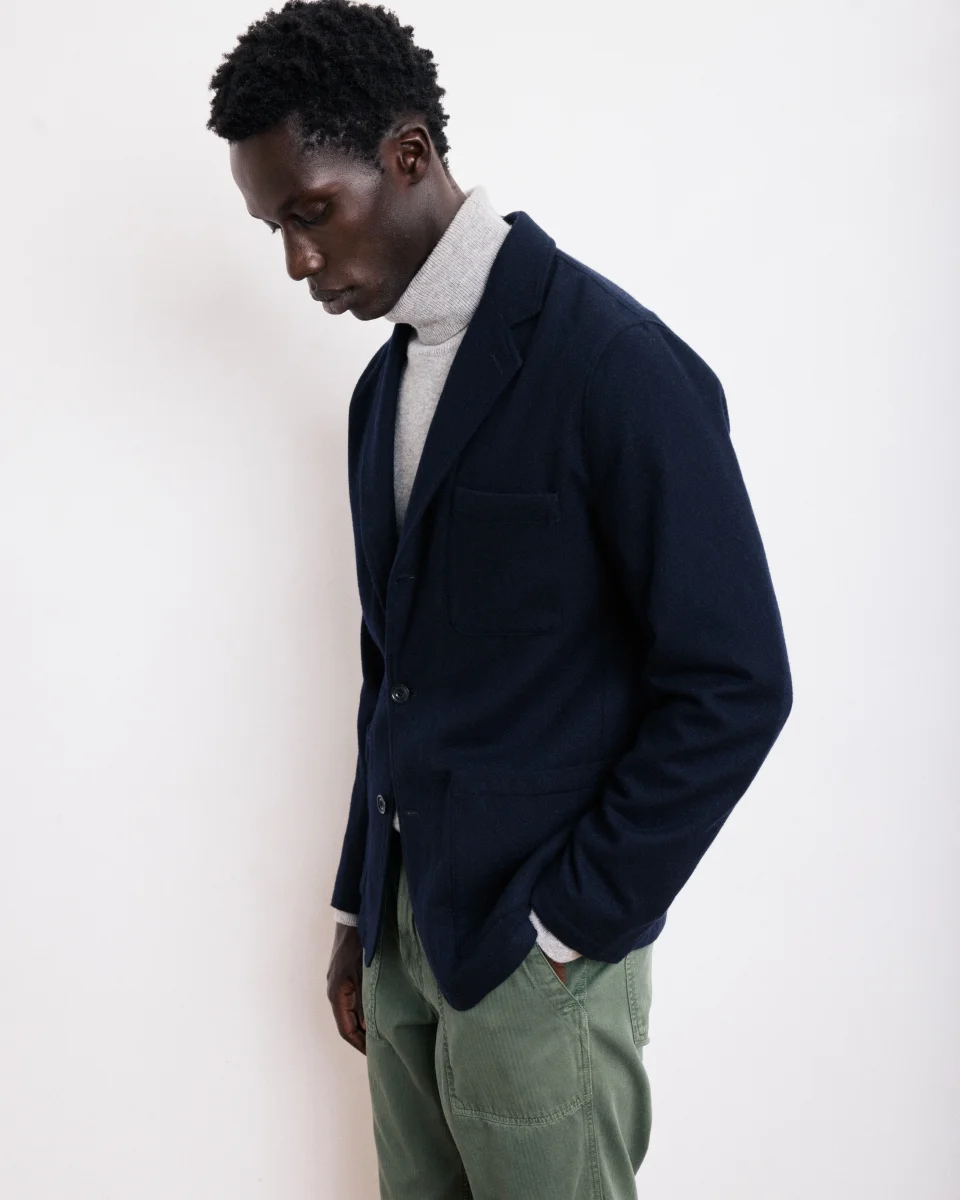 Veste Homme en Flanelle de Laine Bleu Marine Jonny – Image 3