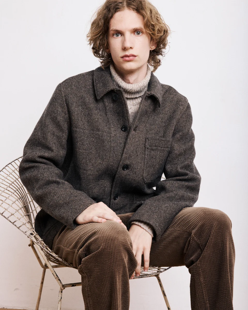 Veste Homme en Laine à Chevrons Marron Jamison – Image 3