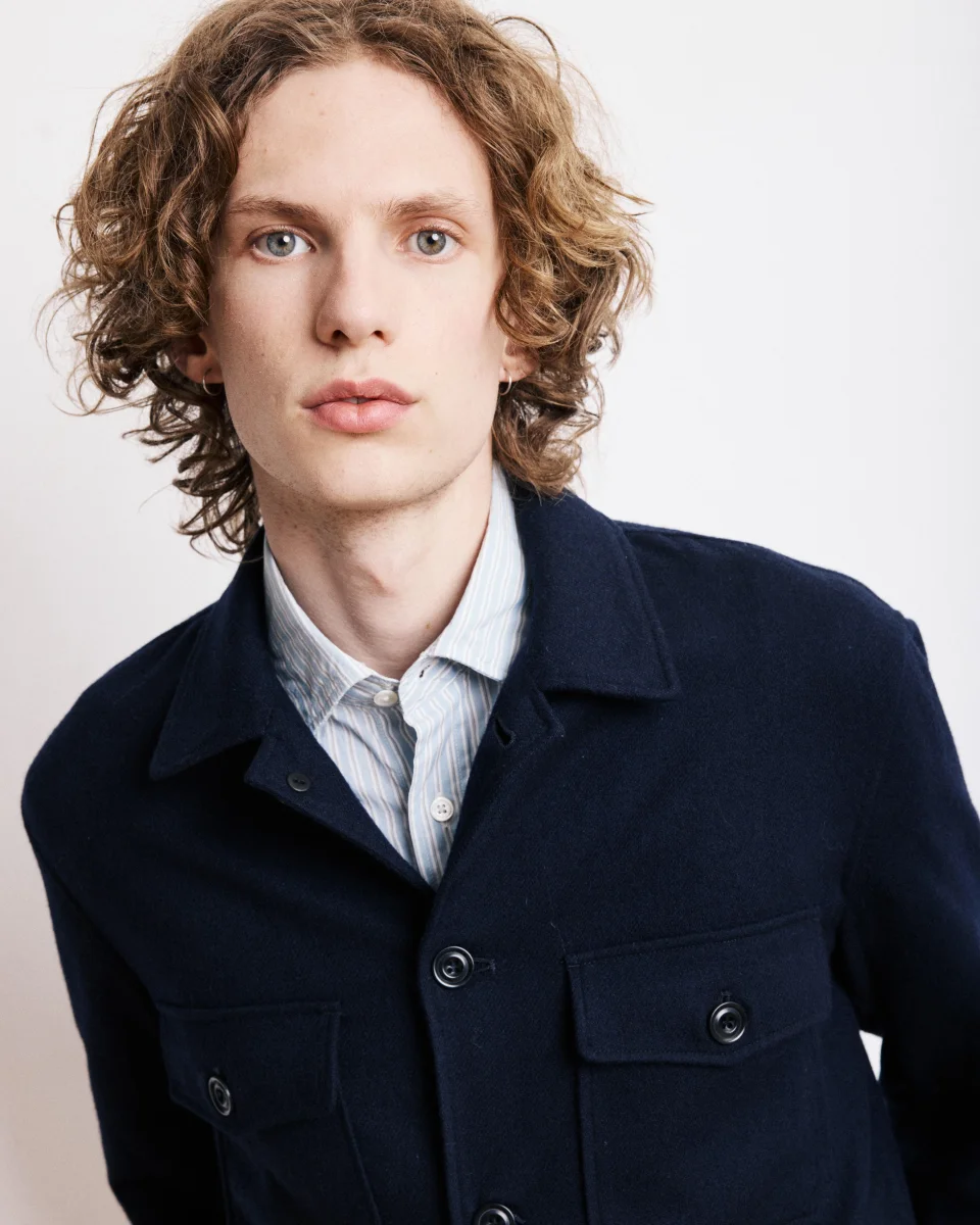 Veste Homme en Flanelle de Laine Bleu Marine Day – Image 4