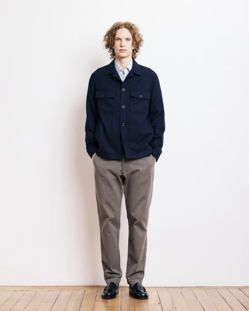 Veste Homme en Flanelle de Laine Bleu Marine Day – Image 3