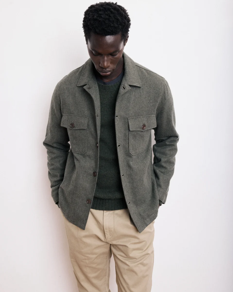 Veste Homme en Flanelle de Laine Vert Militaire Day – Image 2