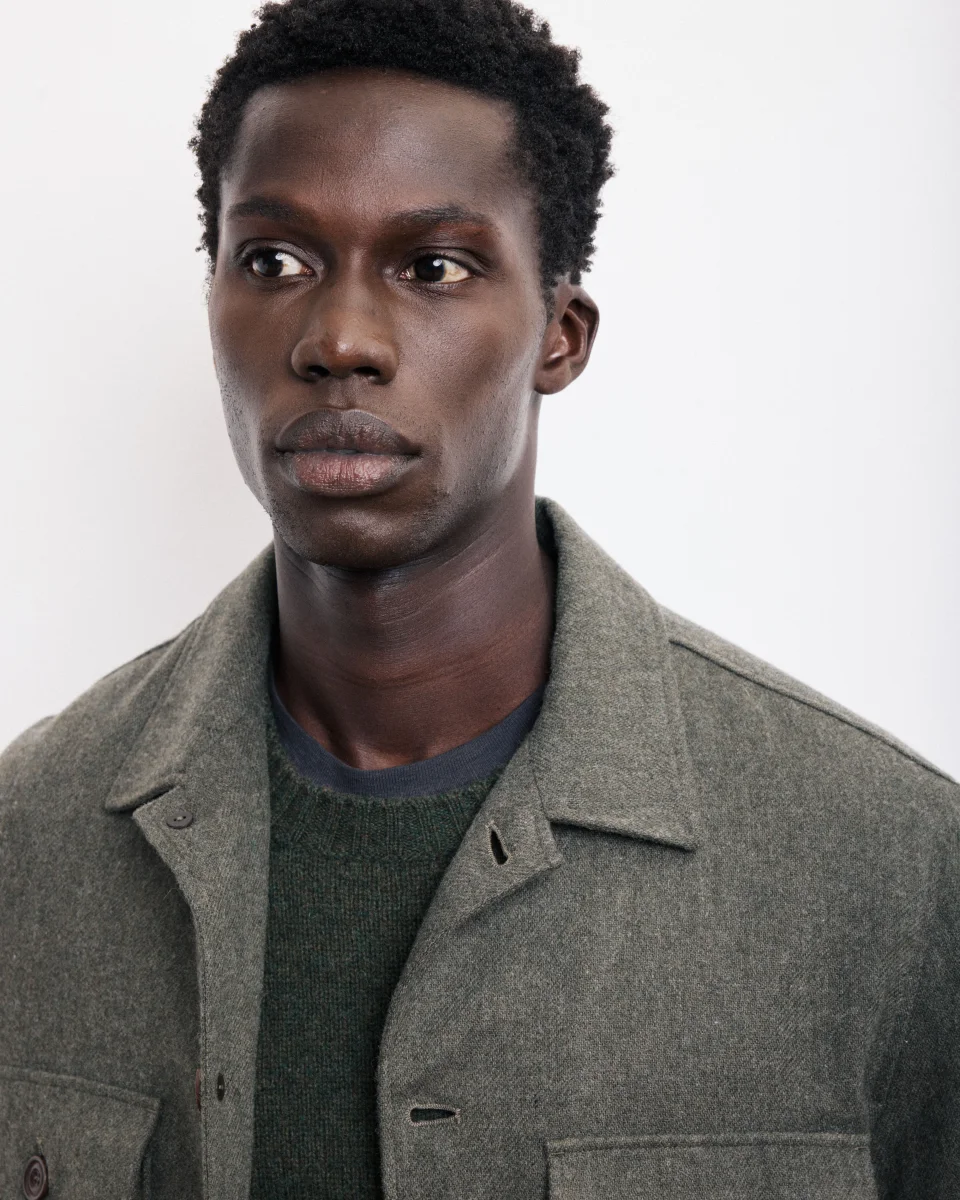 Veste Homme en Flanelle de Laine Vert Militaire Day – Image 3