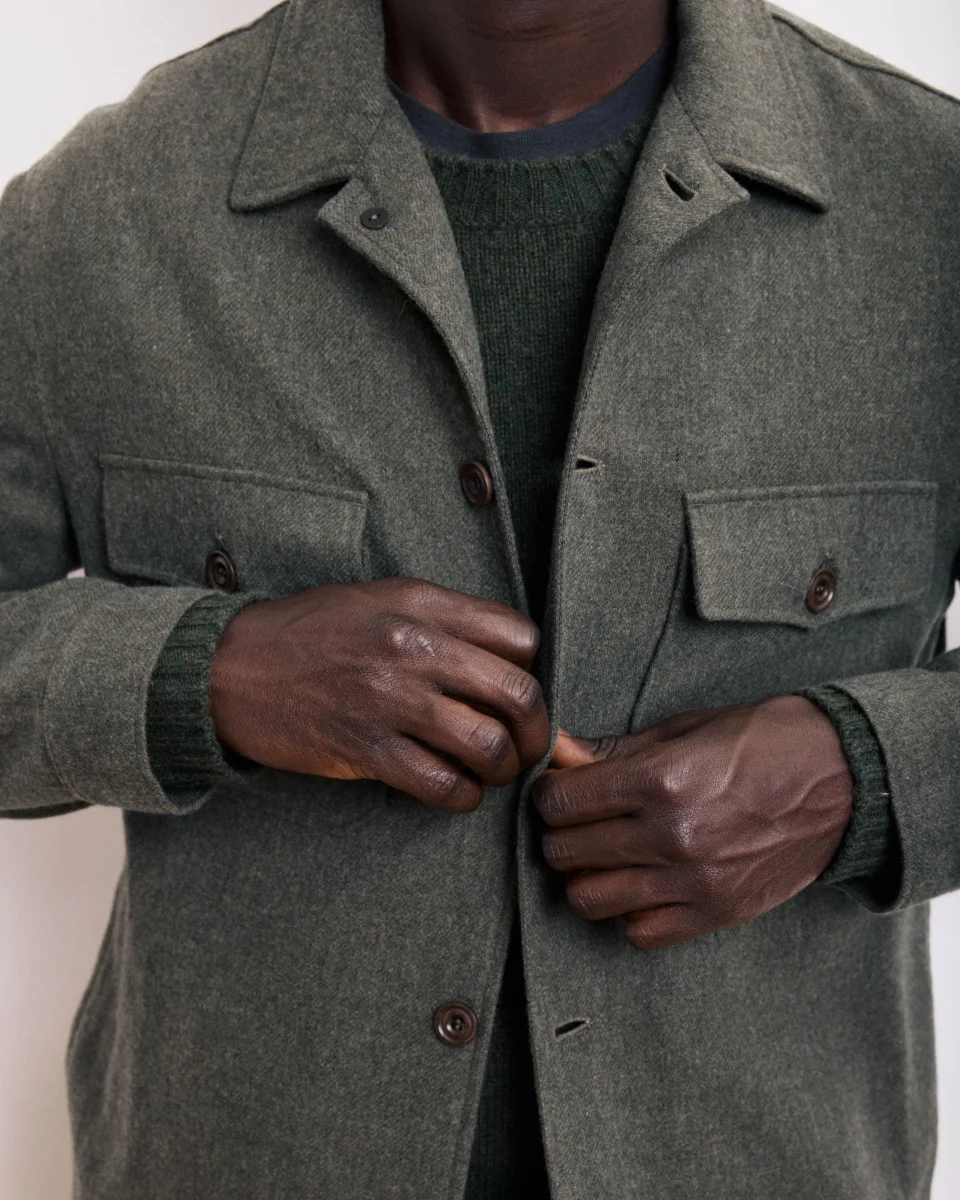 Veste Homme en Flanelle de Laine Vert Militaire Day – Image 4