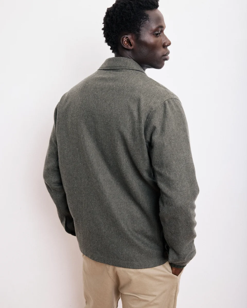 Veste Homme en Flanelle de Laine Vert Militaire Day – Image 5