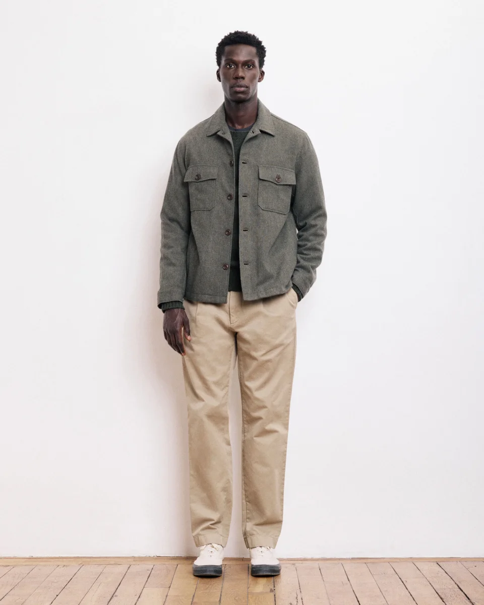 Veste Homme en Flanelle de Laine Vert Militaire Day – Image 6