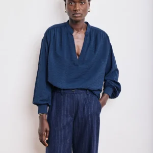 Blouse Femme en Viscose Froissée Bleu Marine Calo