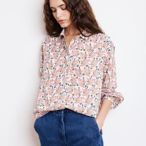 Blouse Femme en Coton Imprimé Rose & Vert Clarisse
