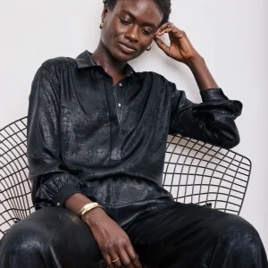 Blouse Femme en Lamé Noir Clarisse