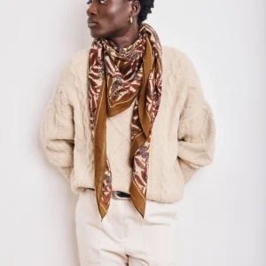 Echarpe Femme en Laine Imprimé Beige & Marron Jungle