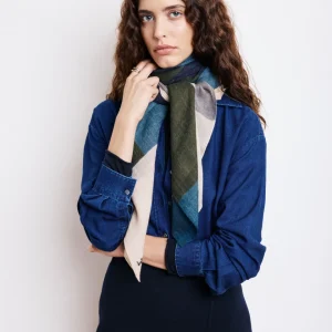 Echarpe Femme en Laine Imprimé Bleu & Vert Geometric