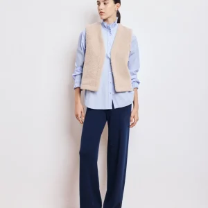 Pantalon Femme en Laine Mérinos Mélangée Bleu Marine Metissa