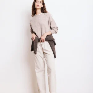 Pantalon Femme en Velours Côtelé Seersucker Craie Peyo