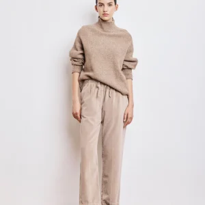 Pantalon Femme en Velours Lisse Beige Peyo