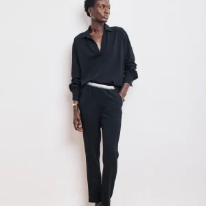 Pantalon Femme en Crêpe Noir Pirouette