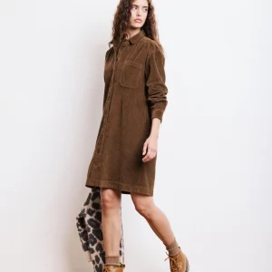 Robe Femme en Velours Côtelé Seersucker Noisette Ryler