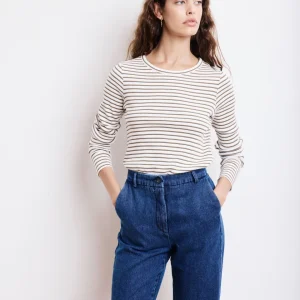 T-Shirt Femme en Coton Côtelé Ecru & Camel Take