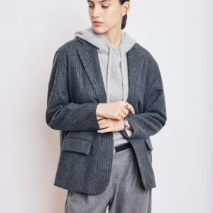 Veste Femme en Flanelle de Laine à Rayures Gris Anthracite Victo