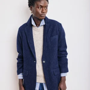 Veste Femme en Laine à Rayures Bleu Marine & Ecru Vittorio